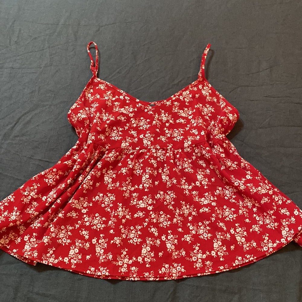 Red Floral Babydoll Tank Top Large